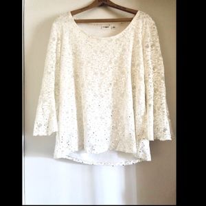 Long Sleeved White Sequin Dress Shirt-Cato